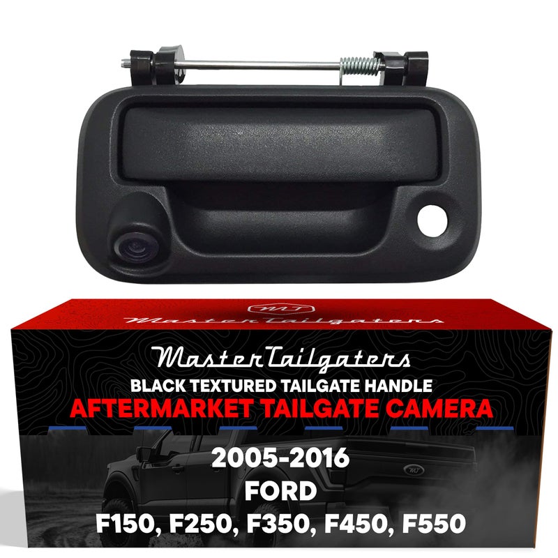Master Tailgaters مقبض صندوق السيارة الأسود من ماستر تيلغيت مع كاميرا احتياطية بديلة لفورد F150 F250 F350 F450 F550 (2005-2016) | مقاوم للماء IP68 | خطوط شبكة ركن متاحة | سهل التركيب - Image 1